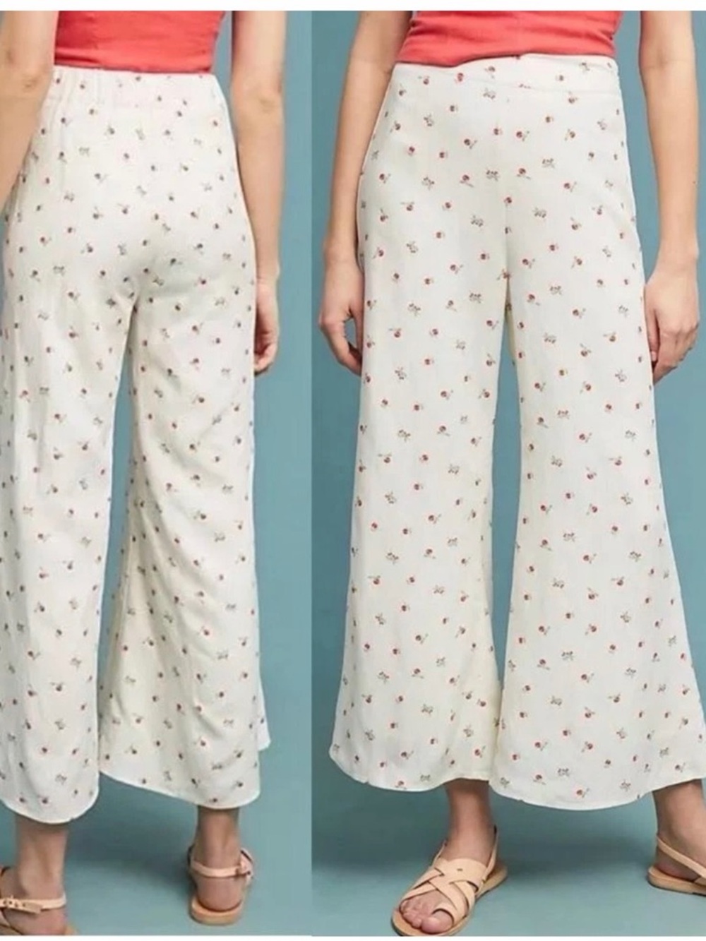Anthropologie Feather Bone Talese Wide Legs Cherry Print Size 6